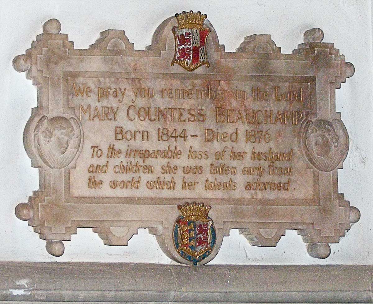 Plaque in memory of Mary Countess Beauchamp