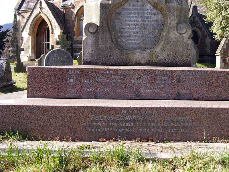 Inscriptions in memory of Eliza Elizabeth Lambert and her son Felton Edward Foley Lambert